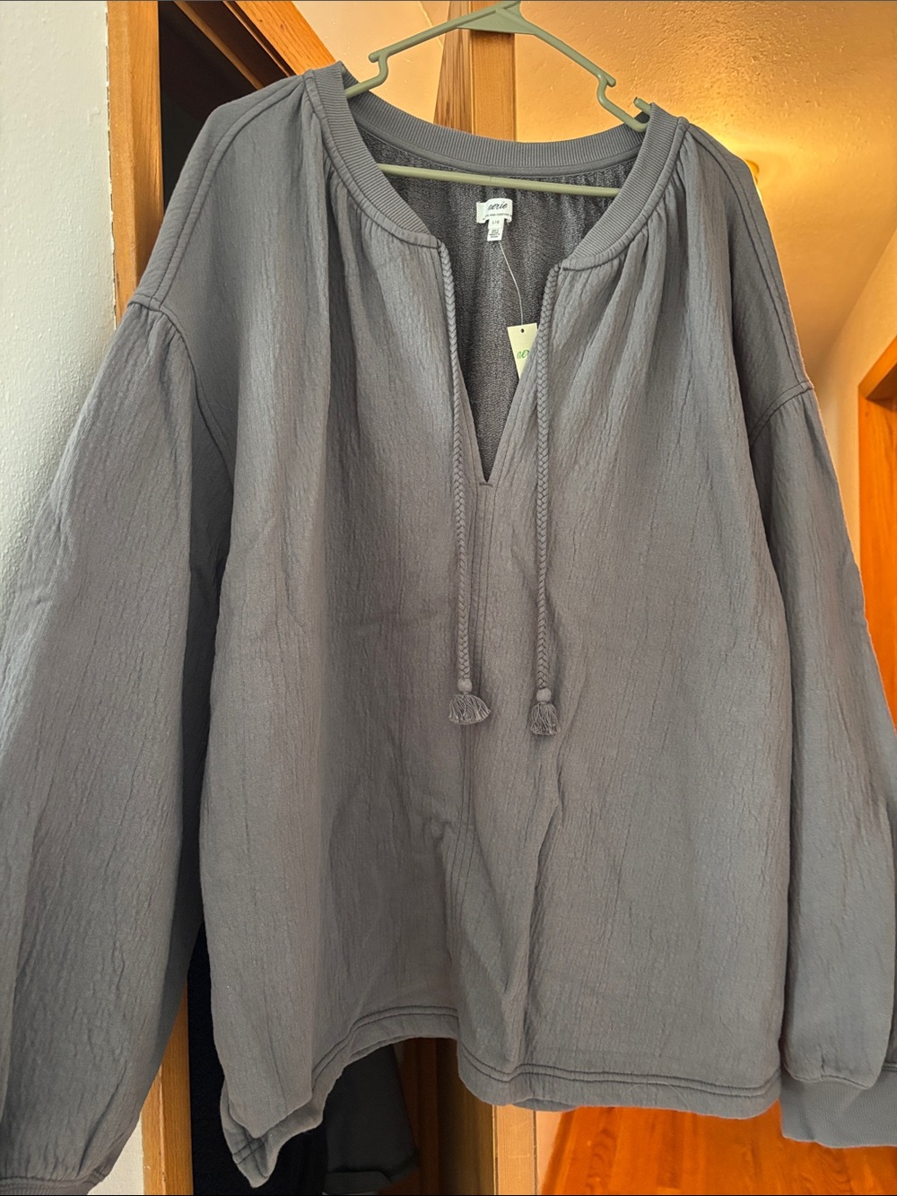 aerie Gray Scoop-Neck Pullover with Tassel Tie - Picture 2 of 3